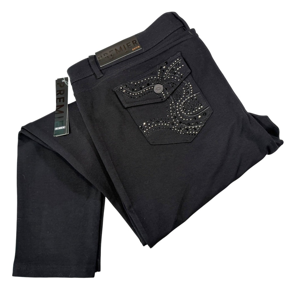 Premier Ponte 20W Black Ponte Pants Rhinestone Embellished Pocket Glam Y2K
